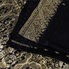 Sanskriti Vintage Black Pure Satin Sarees Banarasi Brocade Zari Woven 5 YD Sari