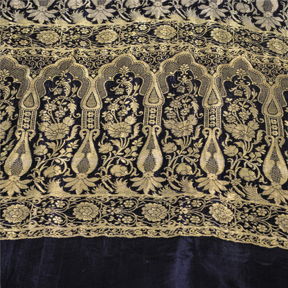 Sanskriti Vintage Black Pure Satin Sarees Banarasi Brocade Zari Woven 5 YD Sari