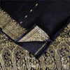 Sanskriti Vintage Black Pure Satin Sarees Banarasi Brocade Zari Woven 5 YD Sari