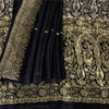Sanskriti Vintage Black Pure Satin Sarees Banarasi Brocade Zari Woven 5 YD Sari