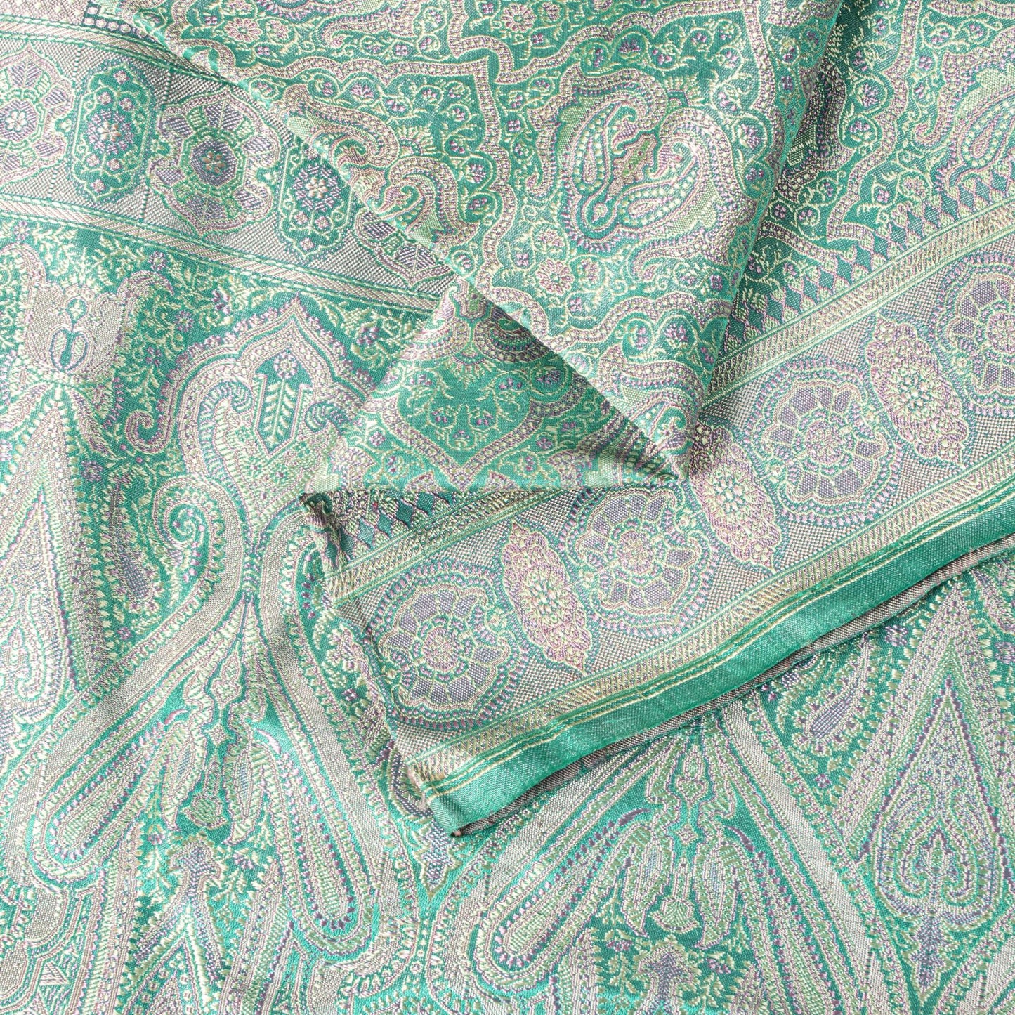 Sanskriti Vintage Green Pure Satin Saree Banarasi Brocade Tanchoi Handwoven Sari