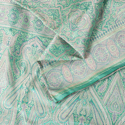 Sanskriti Vintage Green Pure Satin Saree Banarasi Brocade Tanchoi Handwoven Sari