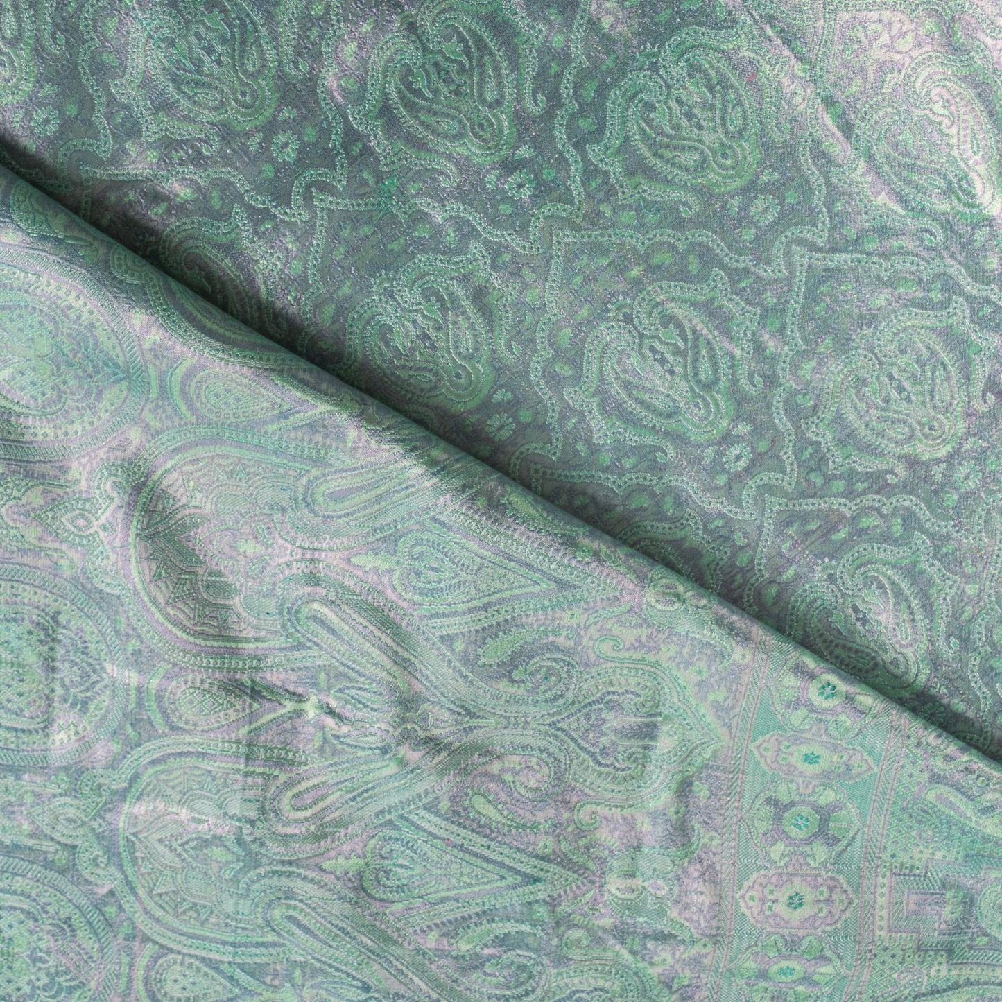 Sanskriti Vintage Green Pure Satin Saree Banarasi Brocade Tanchoi Handwoven Sari