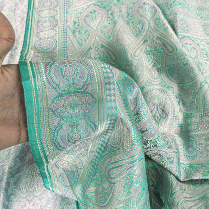 Sanskriti Vintage Green Pure Satin Saree Banarasi Brocade Tanchoi Handwoven Sari