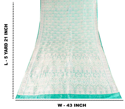 Sanskriti Vintage Green Pure Satin Saree Banarasi Brocade Tanchoi Handwoven Sari