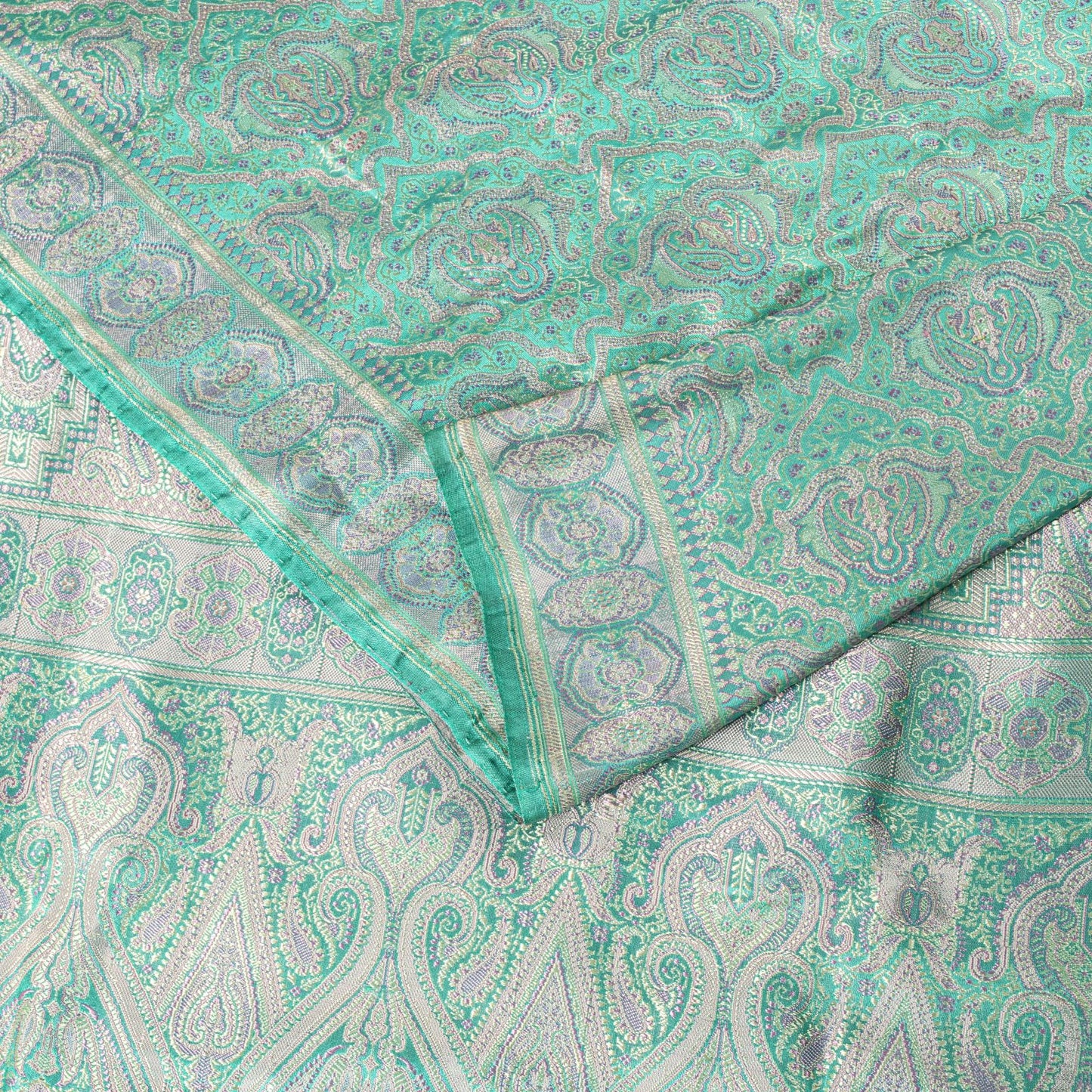 Sanskriti Vintage Green Pure Satin Saree Banarasi Brocade Tanchoi Handwoven Sari
