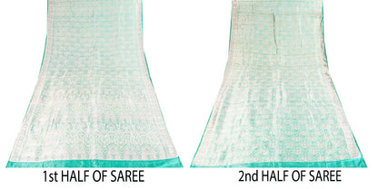 Sanskriti Vintage Green Pure Satin Saree Banarasi Brocade Tanchoi Handwoven Sari