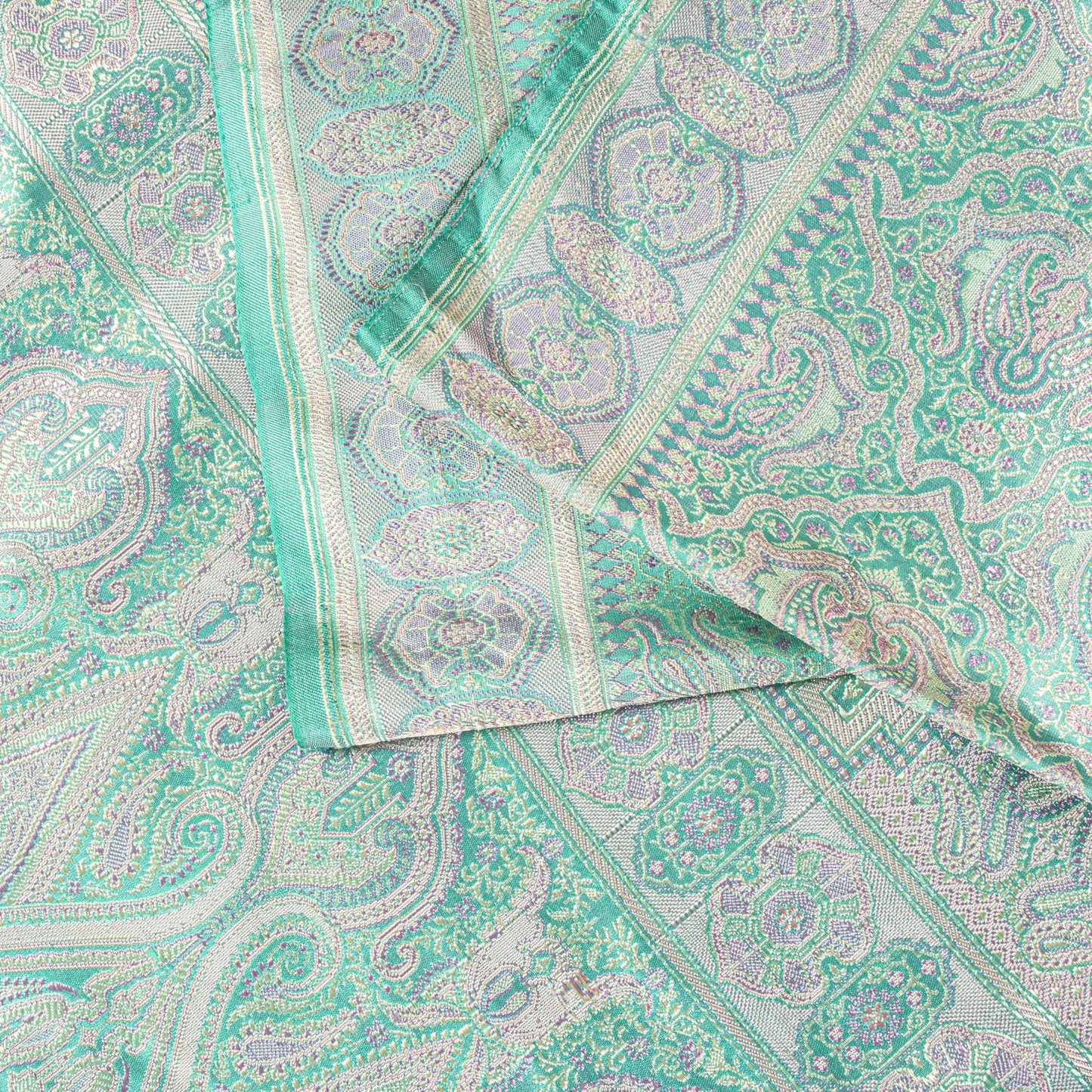 Sanskriti Vintage Green Pure Satin Saree Banarasi Brocade Tanchoi Handwoven Sari