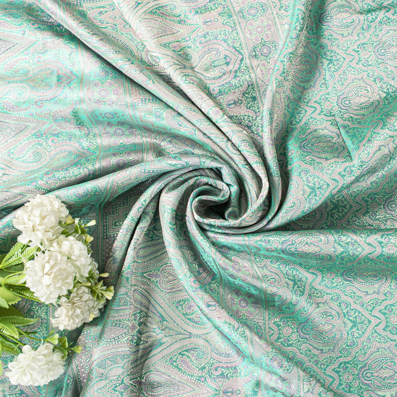 Sanskriti Vintage Green Pure Satin Saree Banarasi Brocade Tanchoi Handwoven Sari