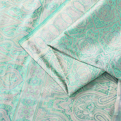 Sanskriti Vintage Green Pure Satin Saree Banarasi Brocade Tanchoi Handwoven Sari