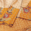 Sanskriti Vintage Sarees Ivory Brocade Zari & Ikat Woven Pure Silk Sari Fabric