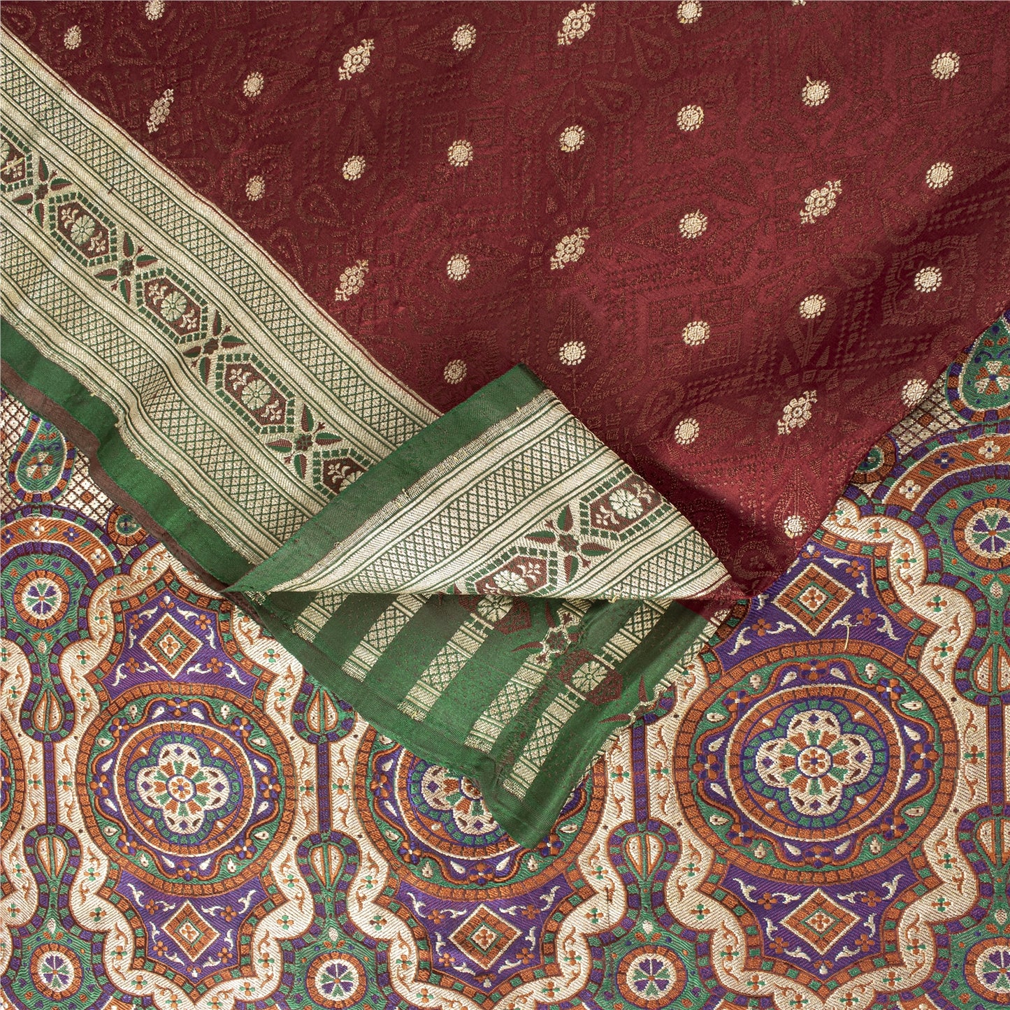 Sanskriti Vintage Sarees Red Banarasi Brocade Zari Woven Pure Silk Sari Fabric