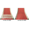 Sanskriti Vintage Sarees Red Banarasi Brocade Zari Woven Pure Silk Sari Fabric