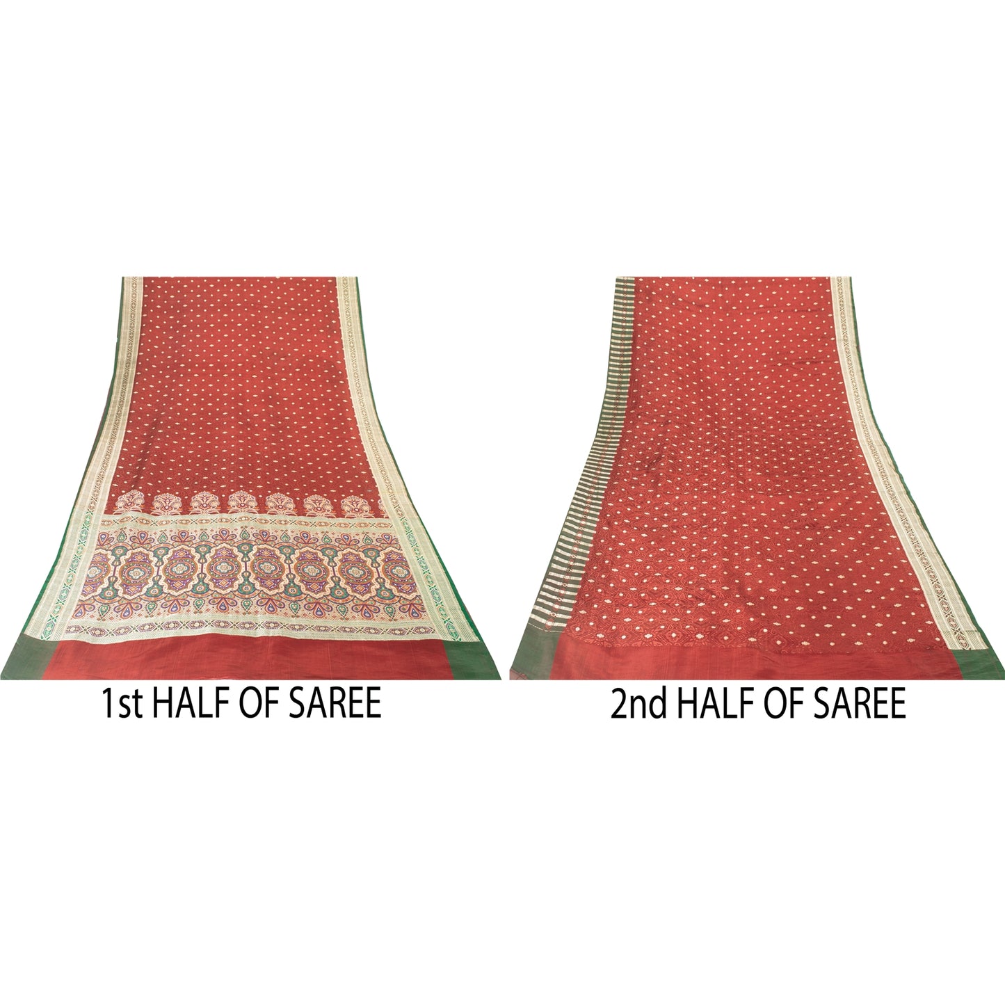 Sanskriti Vintage Sarees Red Banarasi Brocade Zari Woven Pure Silk Sari Fabric