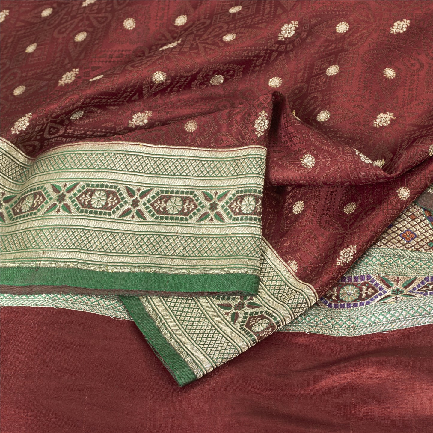 Sanskriti Vintage Sarees Red Banarasi Brocade Zari Woven Pure Silk Sari Fabric