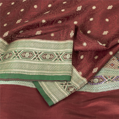 Sanskriti Vintage Sarees Red Banarasi Brocade Zari Woven Pure Silk Sari Fabric