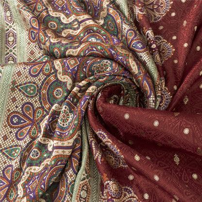 Sanskriti Vintage Sarees Red Banarasi Brocade Zari Woven Pure Silk Sari Fabric