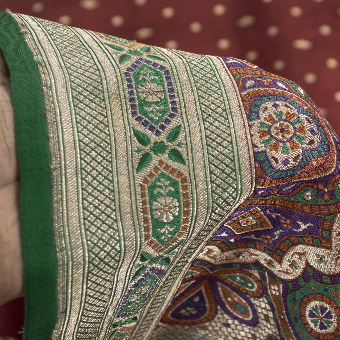 Sanskriti Vintage Sarees Red Banarasi Brocade Zari Woven Pure Silk Sari Fabric