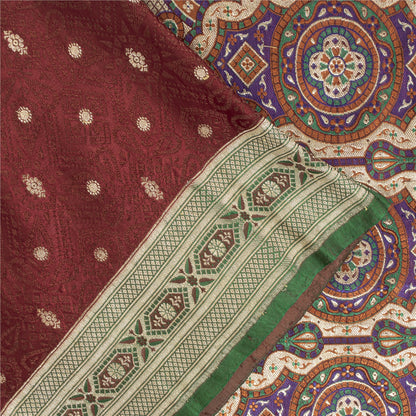 Sanskriti Vintage Sarees Red Banarasi Brocade Zari Woven Pure Silk Sari Fabric