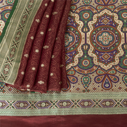 Sanskriti Vintage Sarees Red Banarasi Brocade Zari Woven Pure Silk Sari Fabric