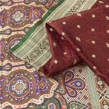 Sanskriti Vintage Sarees Red Banarasi Brocade Zari Woven Pure Silk Sari Fabric