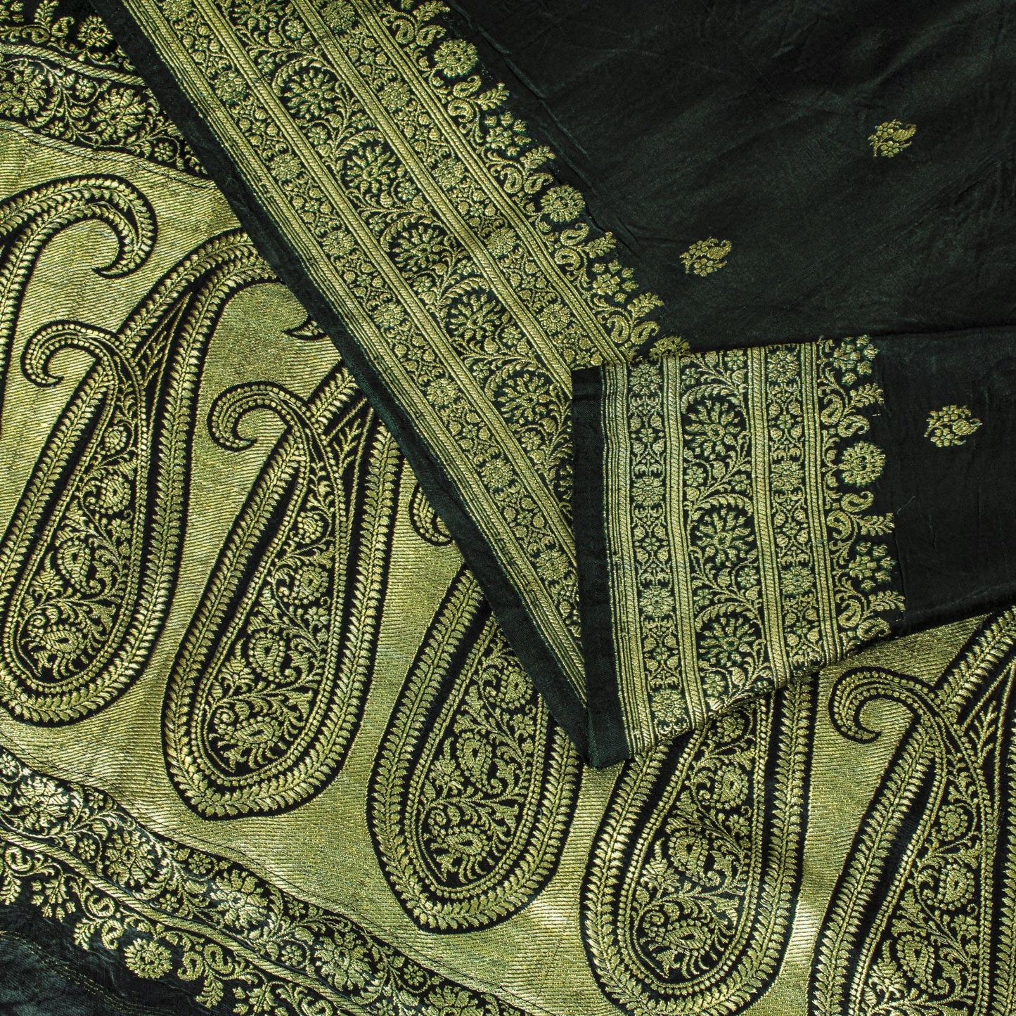 Sanskriti Vintage Saree Green Pure Satin Banarasi Brocade Zari Hand-Woven Sari