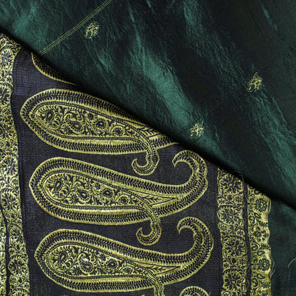 Sanskriti Vintage Saree Green Pure Satin Banarasi Brocade Zari Hand-Woven Sari