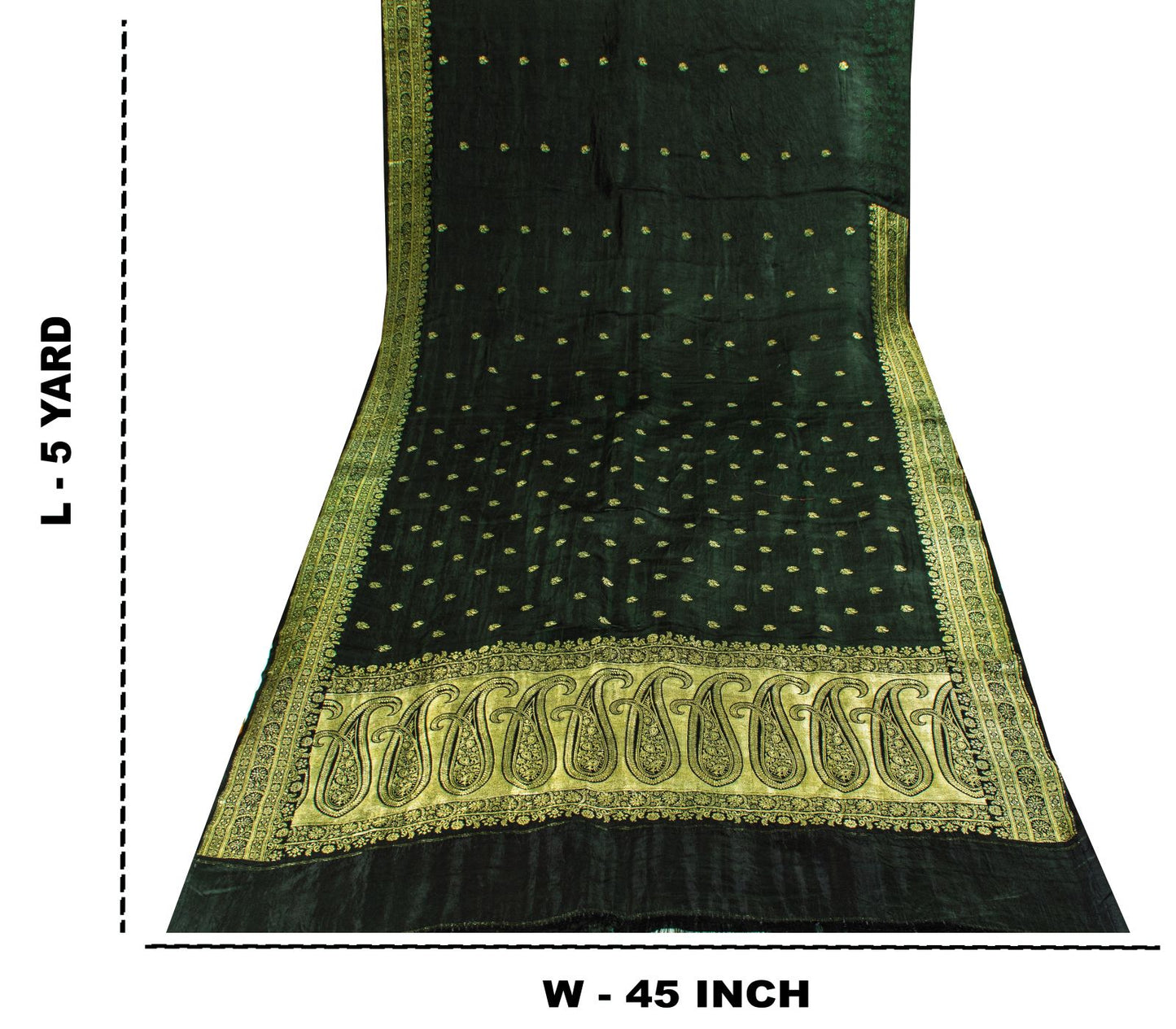 Sanskriti Vintage Saree Green Pure Satin Banarasi Brocade Zari Hand-Woven Sari