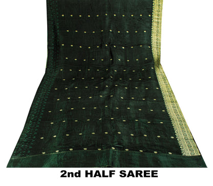 Sanskriti Vintage Saree Green Pure Satin Banarasi Brocade Zari Hand-Woven Sari