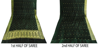 Sanskriti Vintage Saree Green Pure Satin Banarasi Brocade Zari Hand-Woven Sari