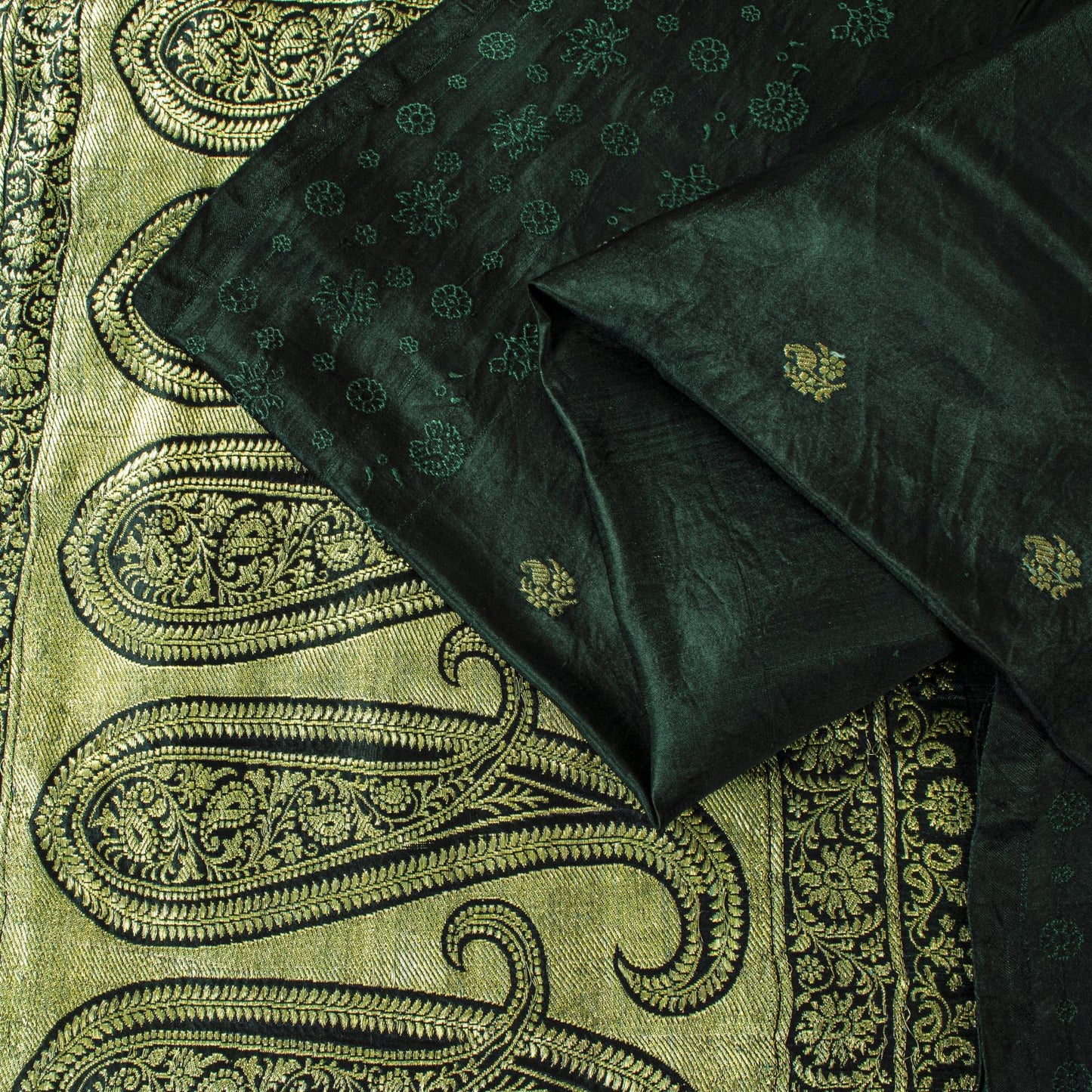 Sanskriti Vintage Saree Green Pure Satin Banarasi Brocade Zari Hand-Woven Sari