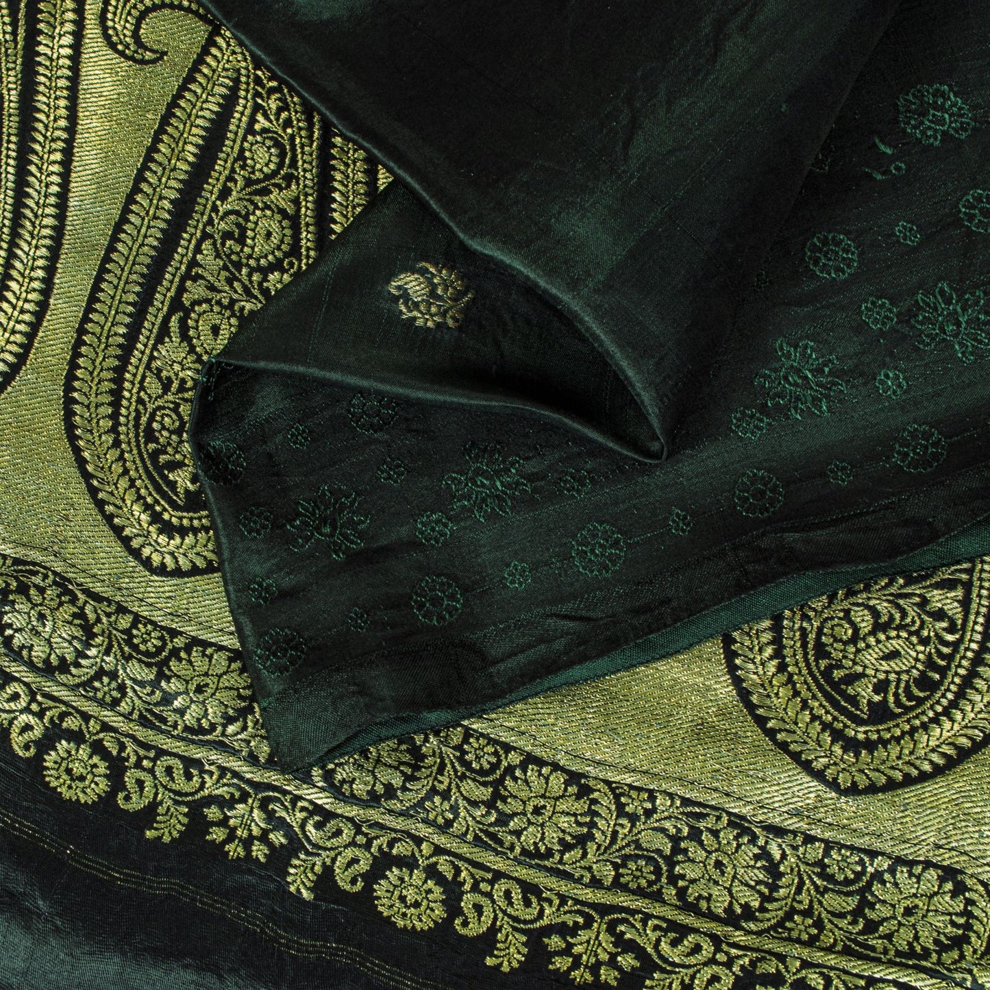 Sanskriti Vintage Saree Green Pure Satin Banarasi Brocade Zari Hand-Woven Sari