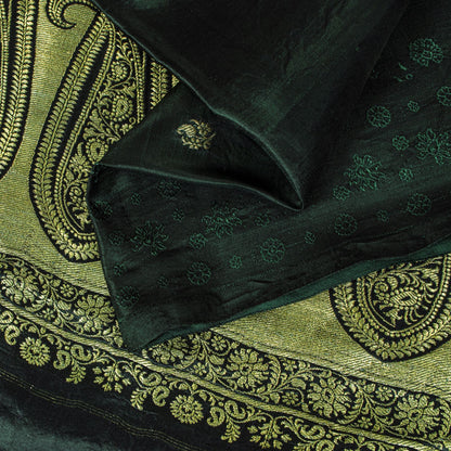 Sanskriti Vintage Saree Green Pure Satin Banarasi Brocade Zari Hand-Woven Sari