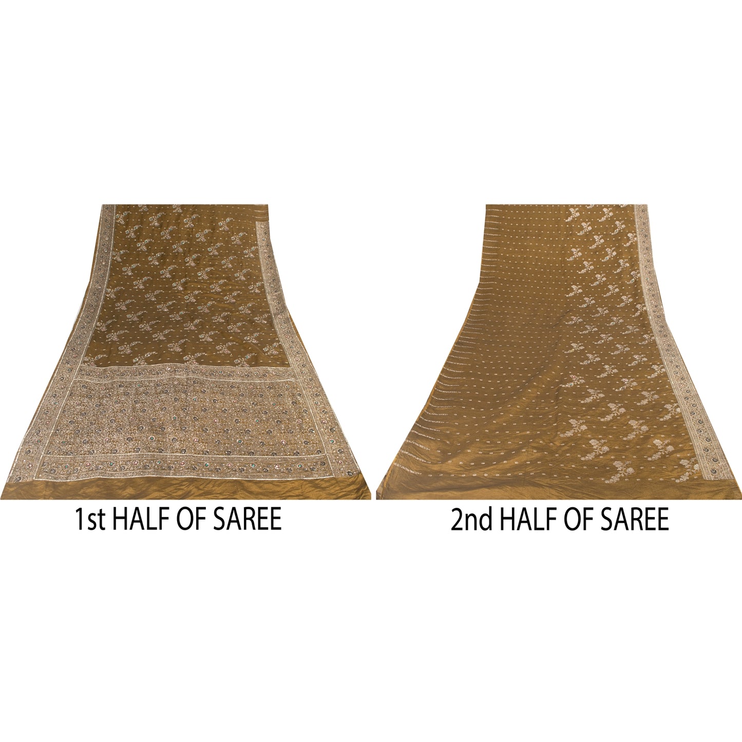 Sanskriti Vintage Sarees Banarasi Brocade Zari Woven Bead Blend Silk Sari Fabric