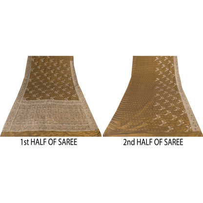 Sanskriti Vintage Sarees Banarasi Brocade Zari Woven Bead Blend Silk Sari Fabric
