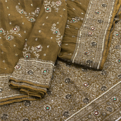 Sanskriti Vintage Sarees Banarasi Brocade Zari Woven Bead Blend Silk Sari Fabric