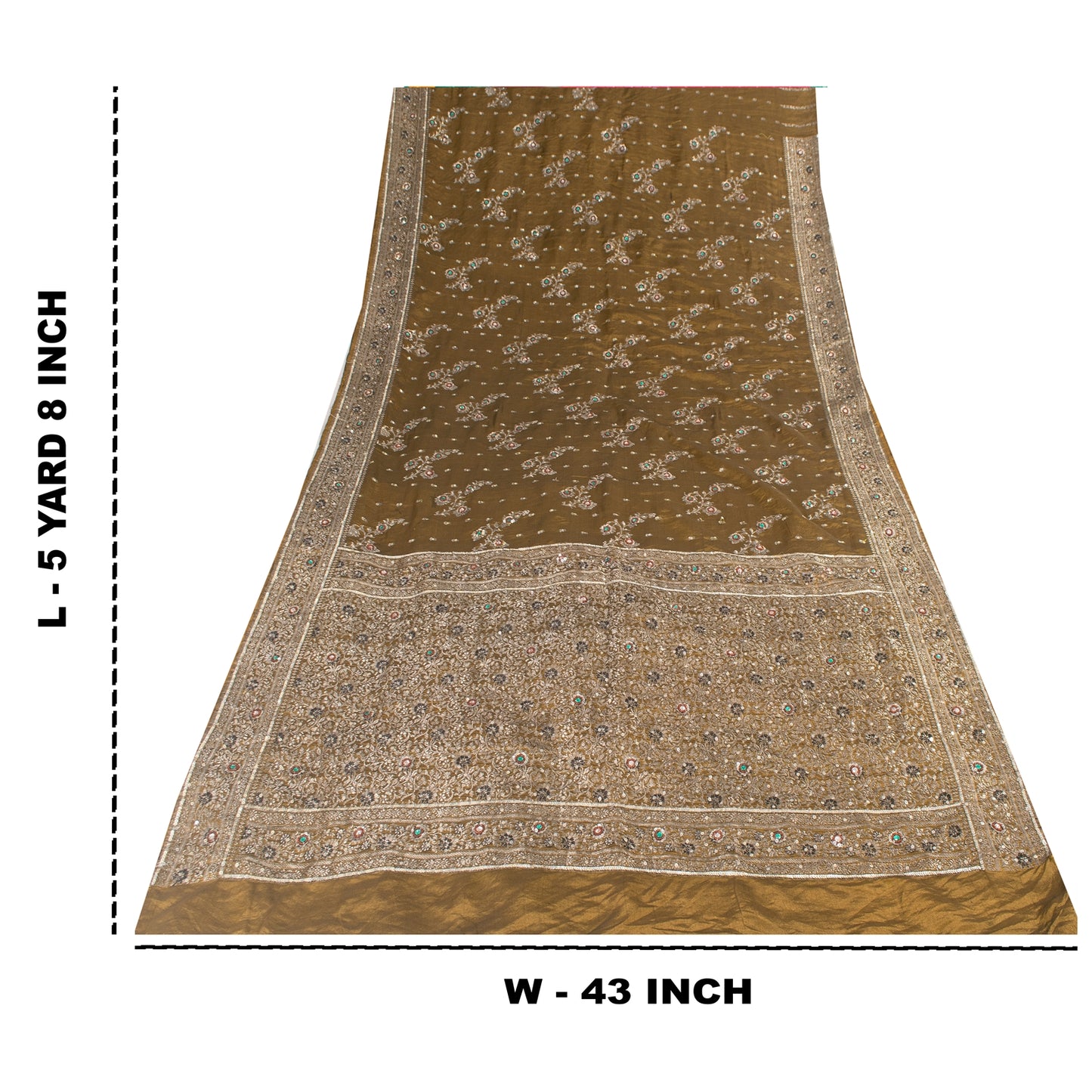 Sanskriti Vintage Sarees Banarasi Brocade Zari Woven Bead Blend Silk Sari Fabric