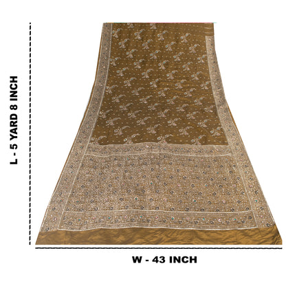 Sanskriti Vintage Sarees Banarasi Brocade Zari Woven Bead Blend Silk Sari Fabric