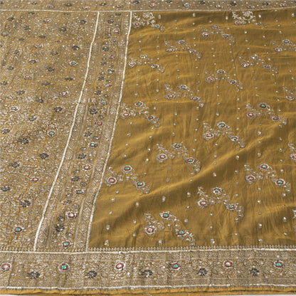 Sanskriti Vintage Sarees Banarasi Brocade Zari Woven Bead Blend Silk Sari Fabric