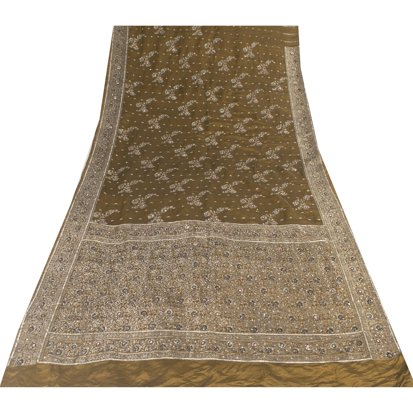 Sanskriti Vintage Sarees Banarasi Brocade Zari Woven Bead Blend Silk Sari Fabric