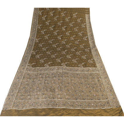 Sanskriti Vintage Sarees Banarasi Brocade Zari Woven Bead Blend Silk Sari Fabric