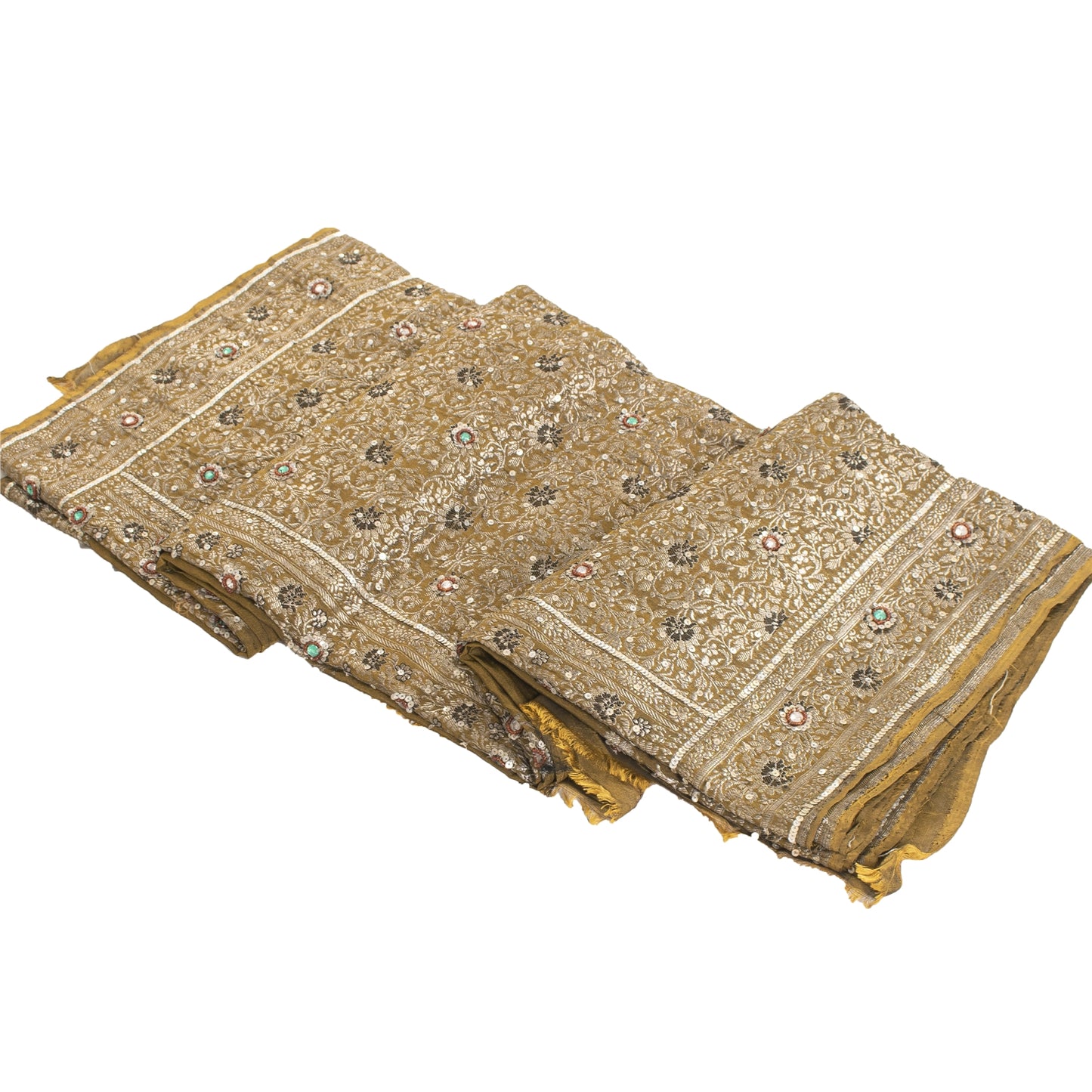 Sanskriti Vintage Sarees Banarasi Brocade Zari Woven Bead Blend Silk Sari Fabric