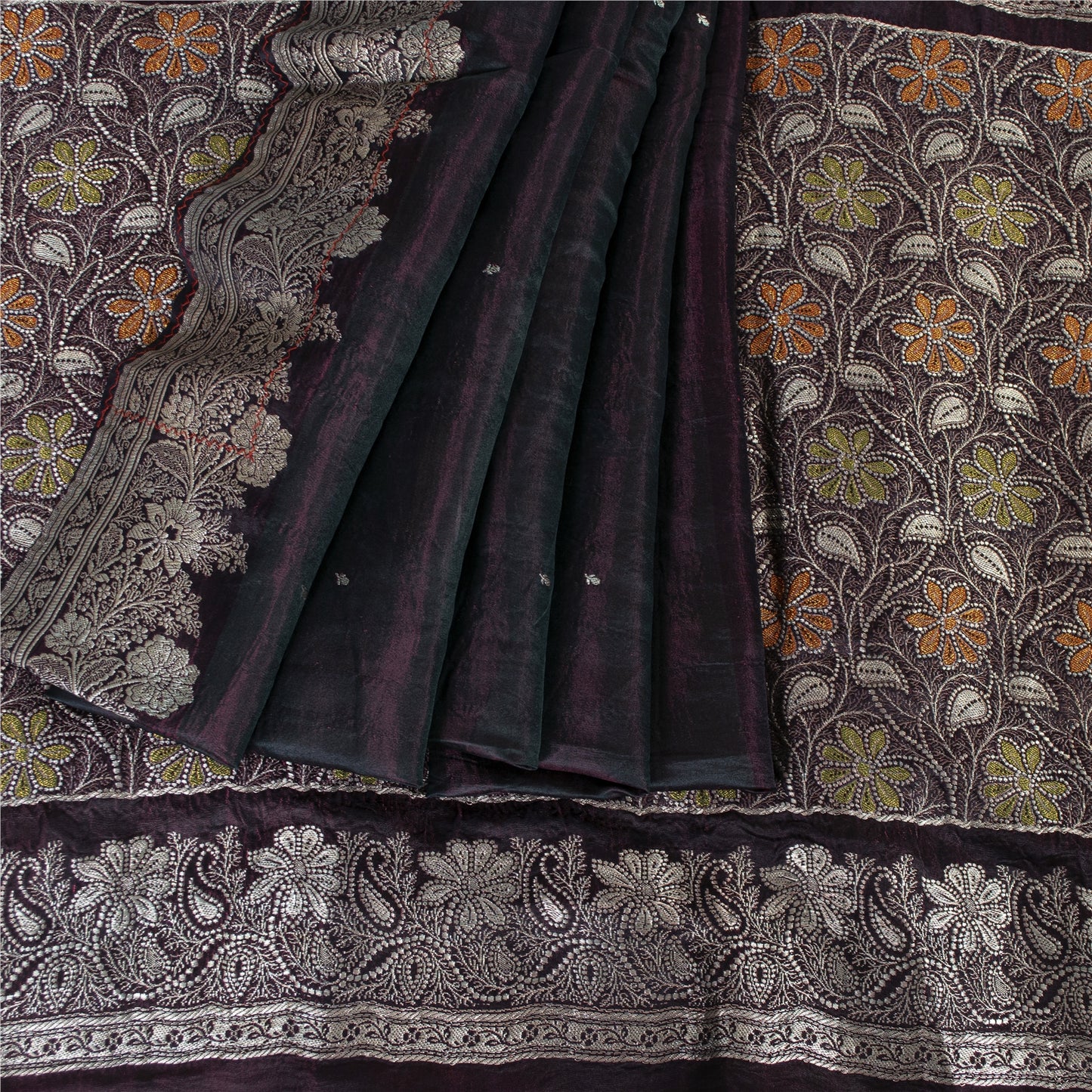 Sanskriti Vintage Sarees Wine Banarasi Brocade Zari Woven Pure Silk Sari Fabric