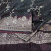 Sanskriti Vintage Sarees Wine Banarasi Brocade Zari Woven Pure Silk Sari Fabric