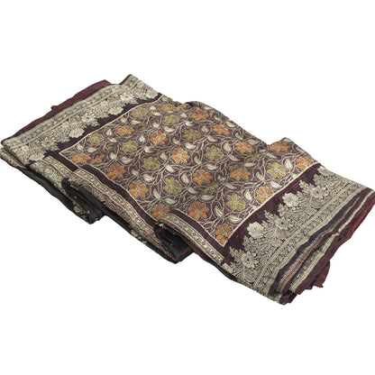 Sanskriti Vintage Sarees Wine Banarasi Brocade Zari Woven Pure Silk Sari Fabric