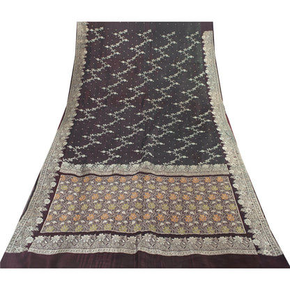Sanskriti Vintage Sarees Wine Banarasi Brocade Zari Woven Pure Silk Sari Fabric