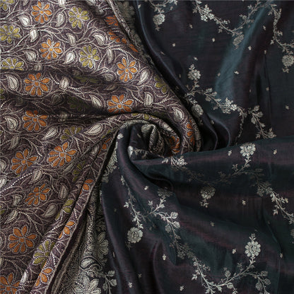 Sanskriti Vintage Sarees Wine Banarasi Brocade Zari Woven Pure Silk Sari Fabric