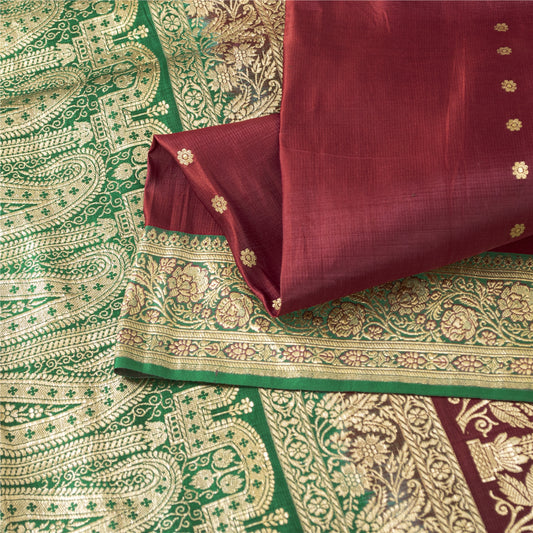 Sanskriti Vintage Red Sarees Pure Silk Zari Woven Brocade Banarasi 5+YD Sari