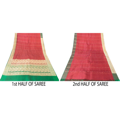 Sanskriti Vintage Red Sarees Pure Silk Zari Woven Brocade Banarasi 5+YD Sari
