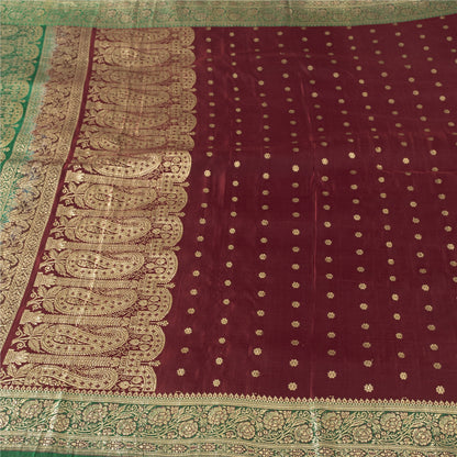 Sanskriti Vintage Red Sarees Pure Silk Zari Woven Brocade Banarasi 5+YD Sari